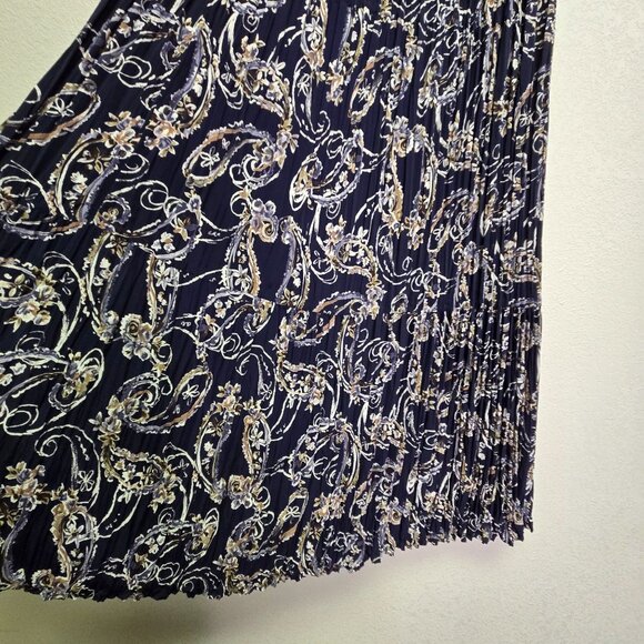 Vintage Navy Blue Paisley Pleated Broomstick Maxi Skirt M - Picture 2 of 10